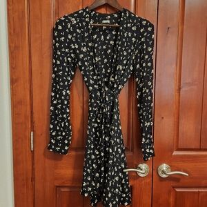 Reformation Floral Black Wrap Dress